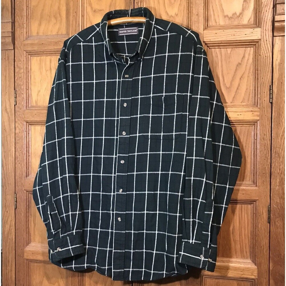 David Taylor Green Plaid Cotton Shirt Men's size XL Long Sleeve Button Down Top - Picture 4 of 11